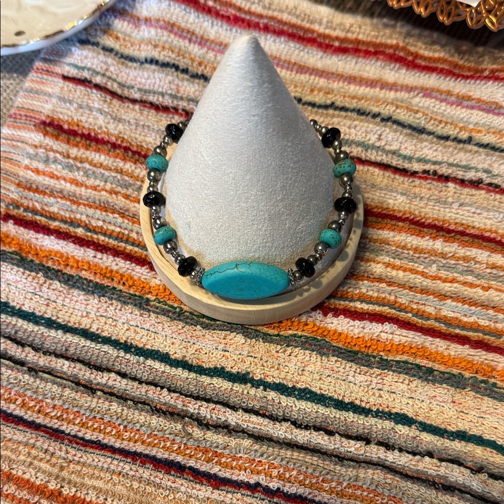 Turquoise and Black Beaded Bracelet
